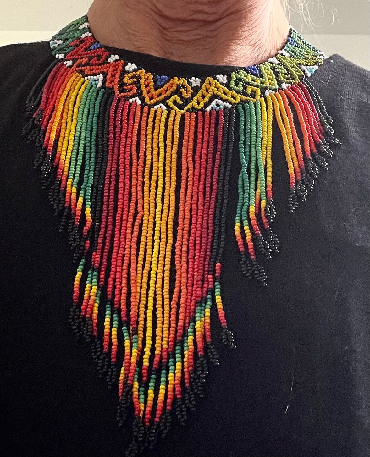 SEED BEAD COLLAR NECKLACE WITH DEEP FRINGE