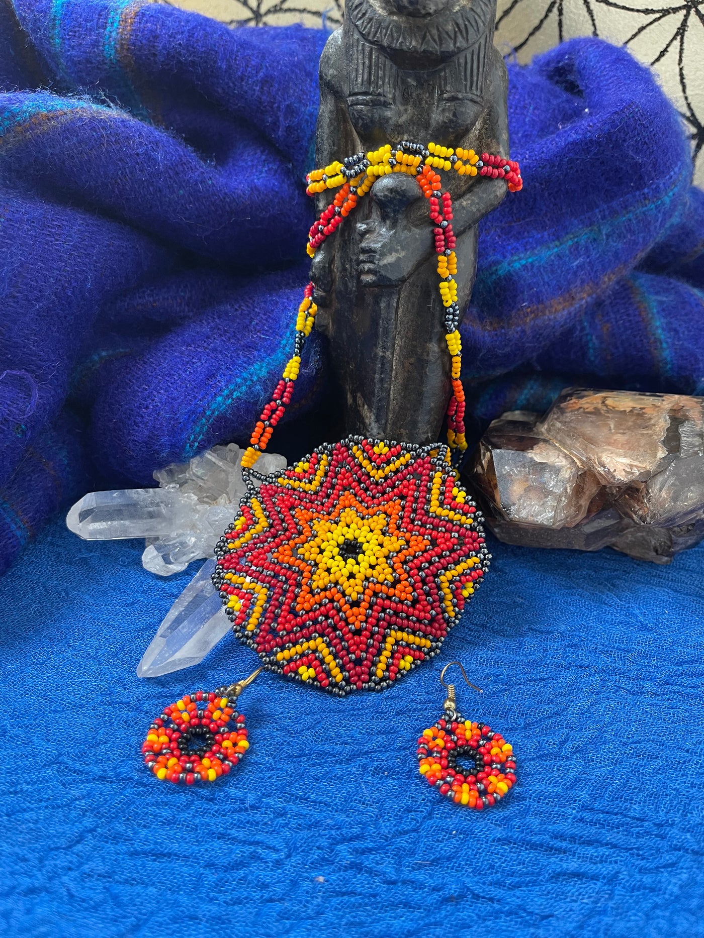 SEED BEAD MANDALA NECKLACE & EARRINGS